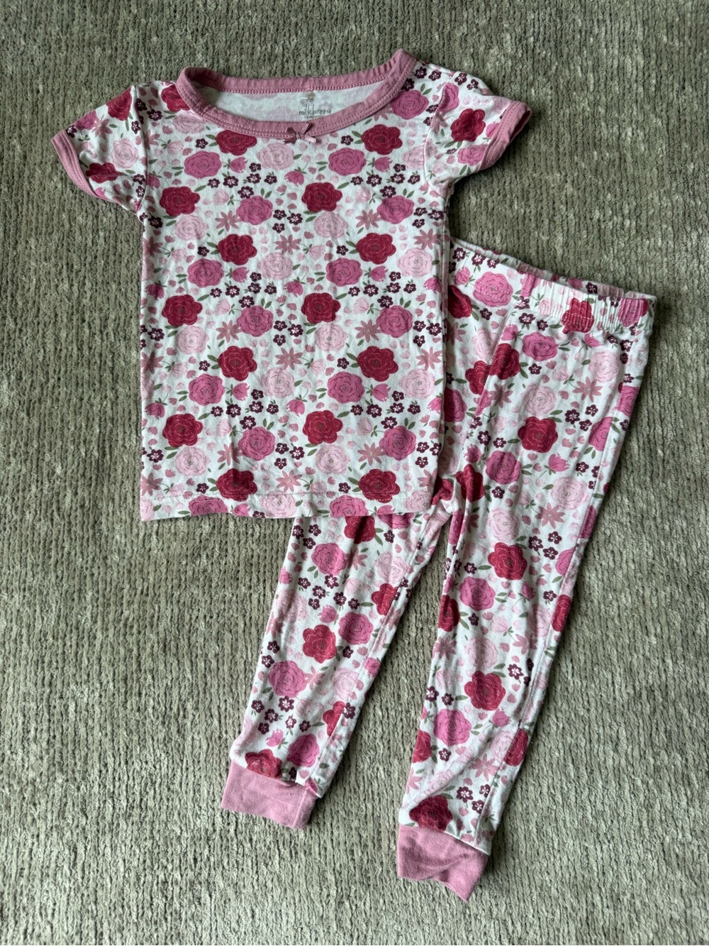 Milkberry 12M Pink Rose Floral Bamboo Pajama Set Short Sleeve Pants